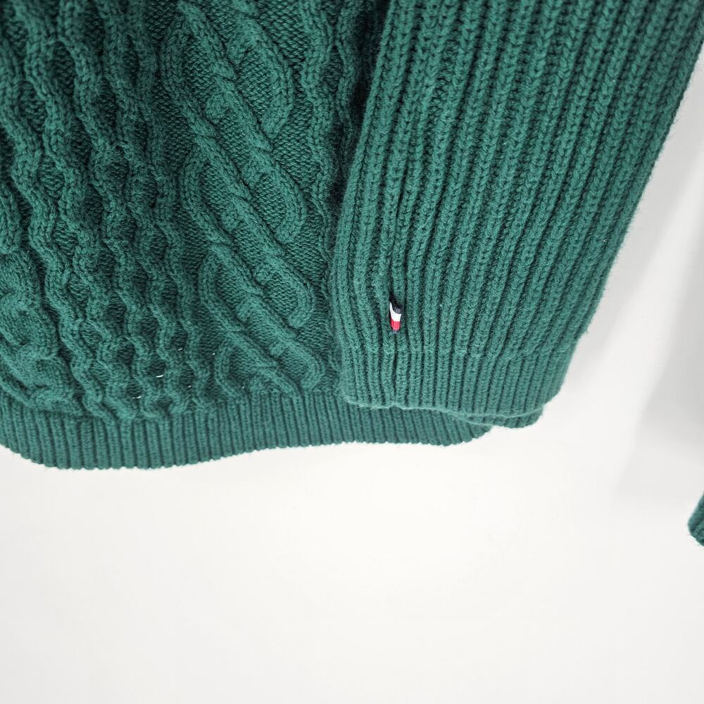 Tommy Hilfiger Green Fisherman Cable Knit Pullover Sweater Dark Academia Preppy - Picture 6 of 7